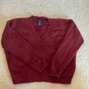 Fuzzy burnt orange v-neck sweater